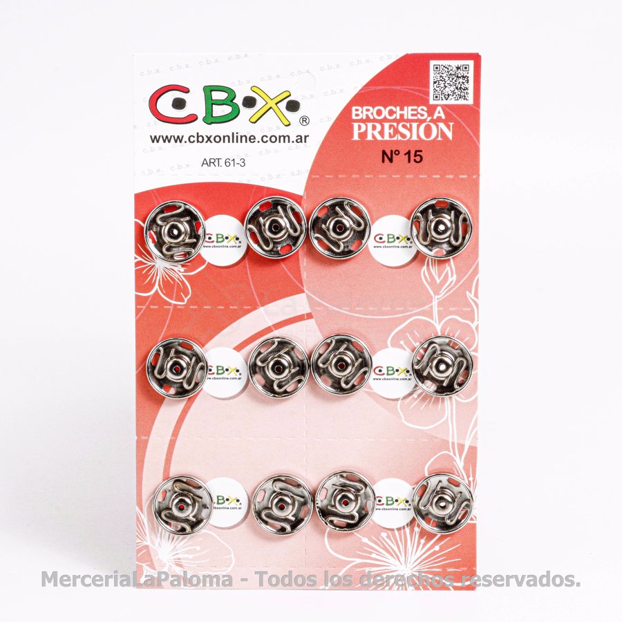 BROCHE A PRESION INOXIDABLES CBX 15MM X12 UN.