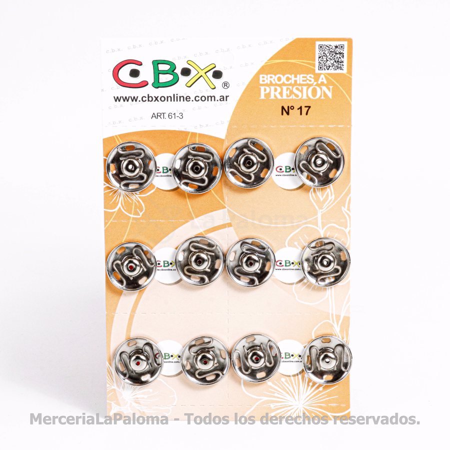 BROCHE A PRESION INOXIDABLES CBX 17MM X12 UN.